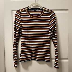 Veronica Beard Multicolor Striped Long Sleeve Top with Gold Buttons XS